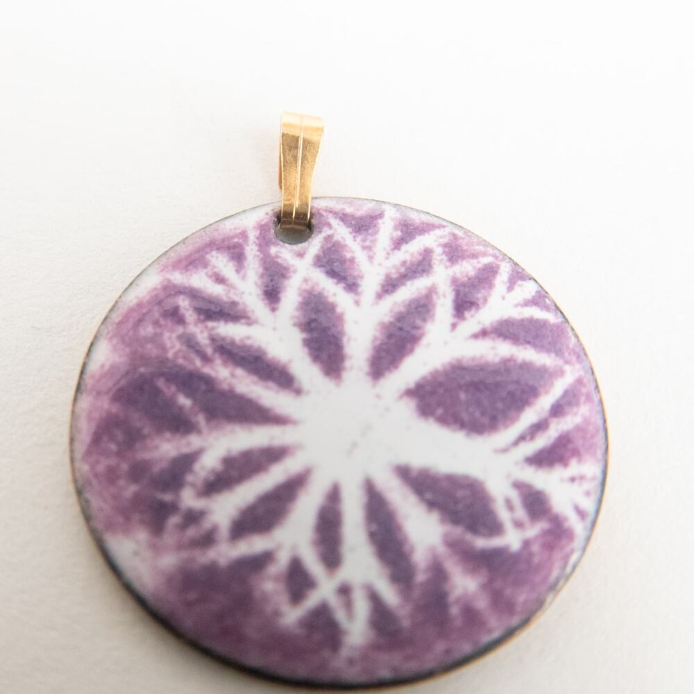 Ceramic Tree Snowflake Purple Lavender White Round Pendant for Necklace Vintage